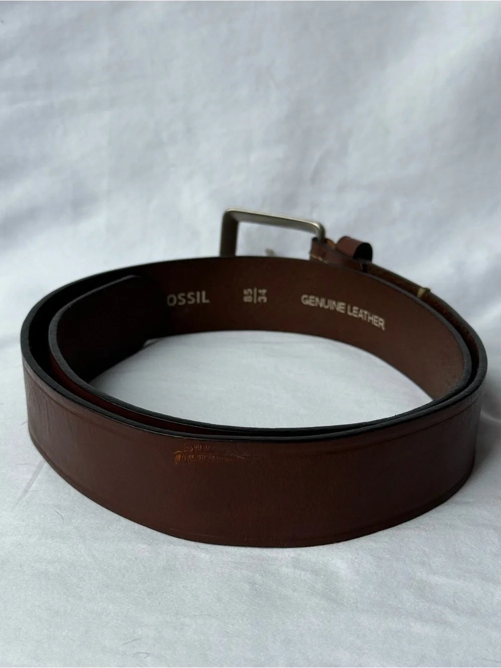 Fossil Deep Brown Genuine Leather Belt with Silver Accents